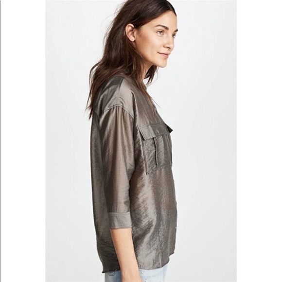 JOIE Lidelle Button Up Sheen Blouse in Moss NWT Size XS - Picture 3 of 13